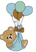 Beertje in draagdoek met ballonen