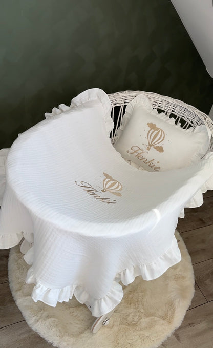 Mousseline deken met franjes - gepersonaliseerd met naam en figuur