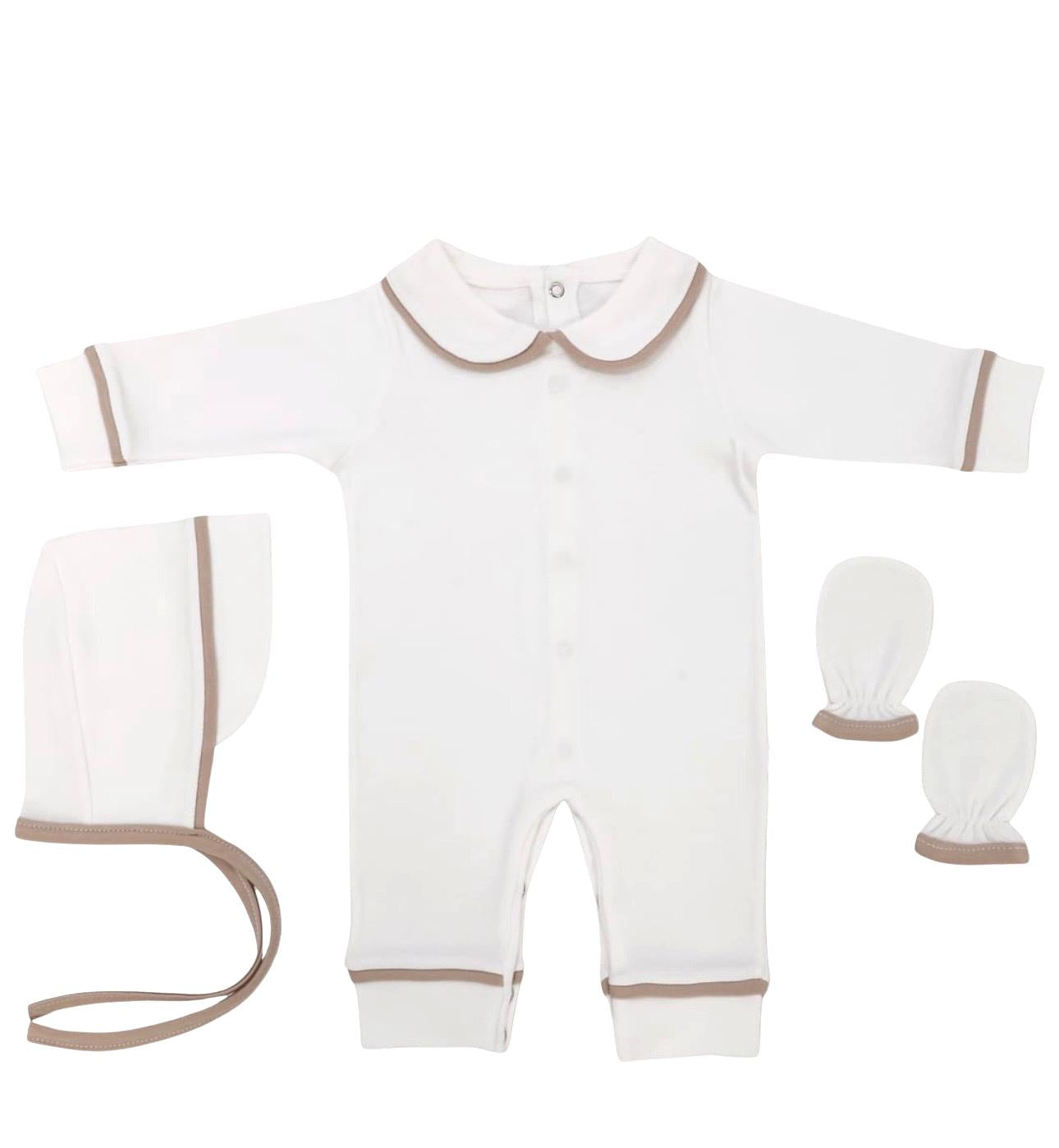 Luxe 3 delige geboorteset wit met details met naam en figuur