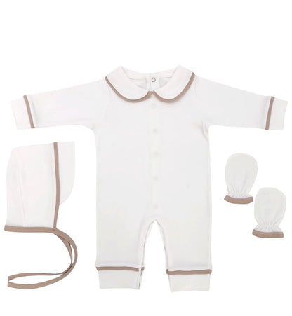 Luxe 3 delige geboorteset wit met details met naam en figuur