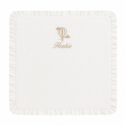 Mousseline deken met franjes - gepersonaliseerd met naam en figuur