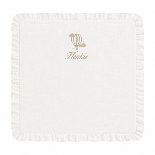 Mousseline deken met franjes - gepersonaliseerd met naam en figuur