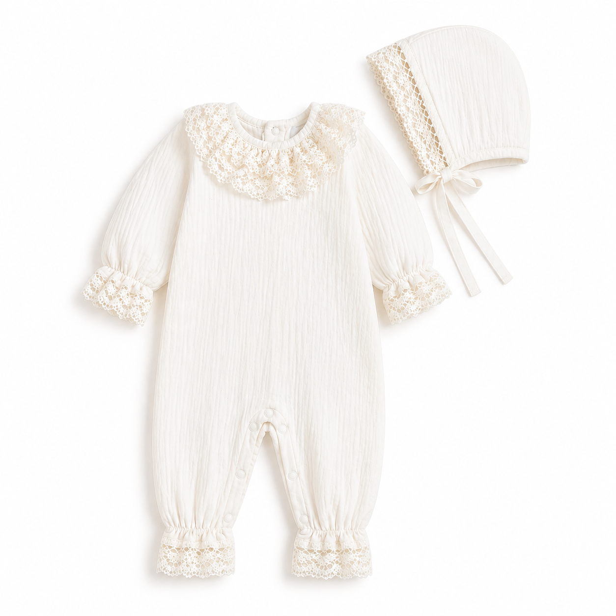 Gepersonaliseerde Mousseline Geboorteset met Kant – Naam & Figuur – 4
