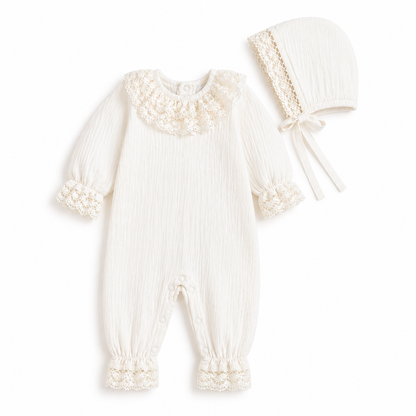 Gepersonaliseerde Mousseline Geboorteset met Kant – Naam & Figuur – 4
