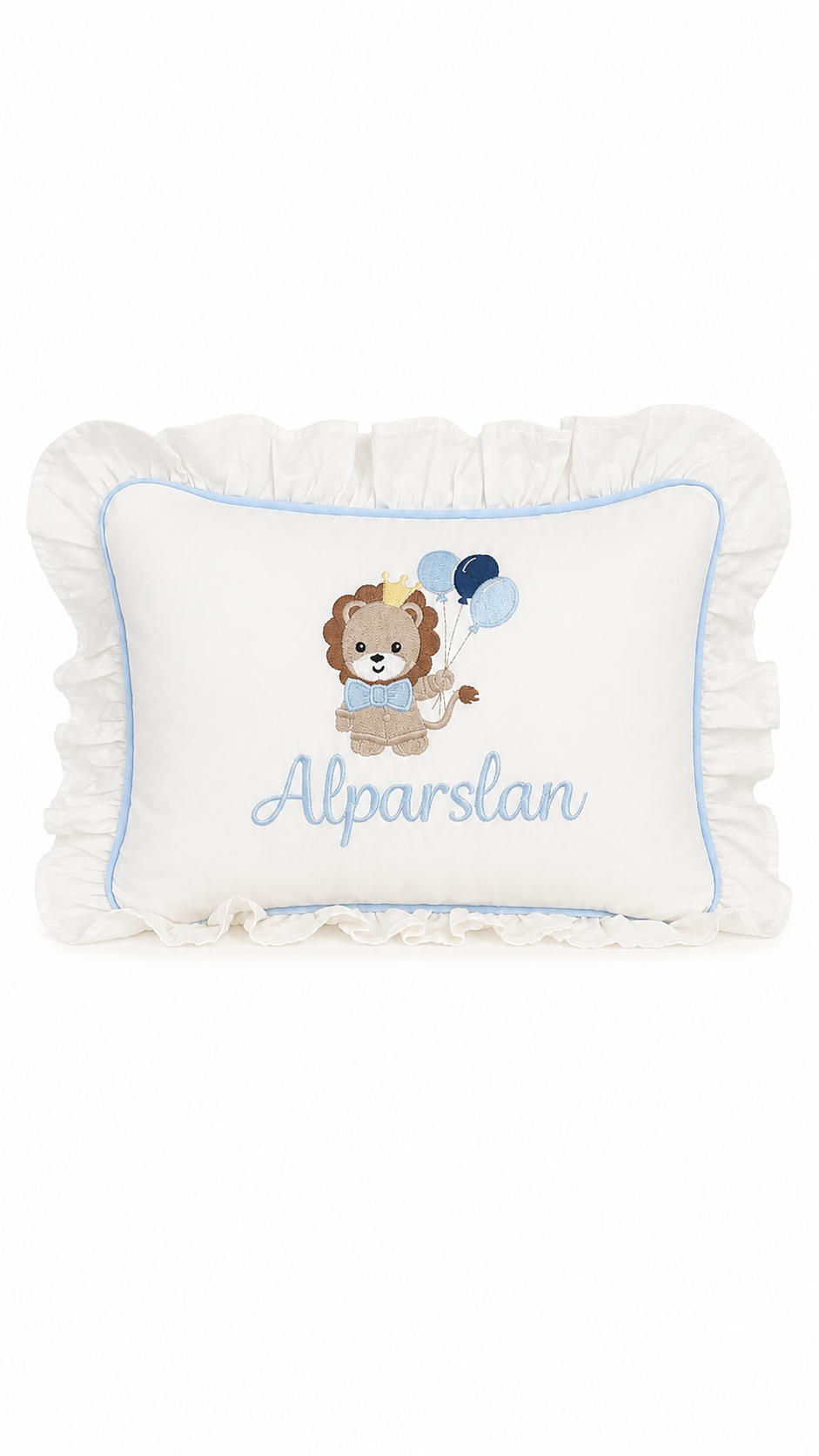 Luxe kussenhoes met franjes - gepersonaliseerd met naam en figuur
