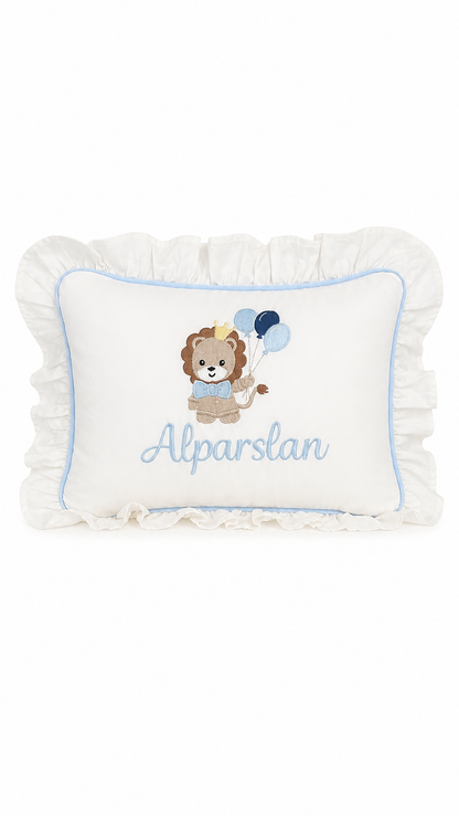 Luxe kussenhoes met franjes - gepersonaliseerd met naam en figuur