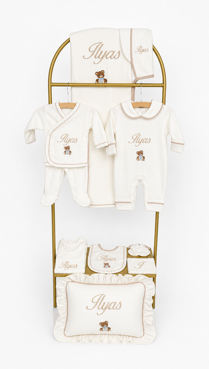Luxe 11 delige geboorte set wit met details naam en figuur