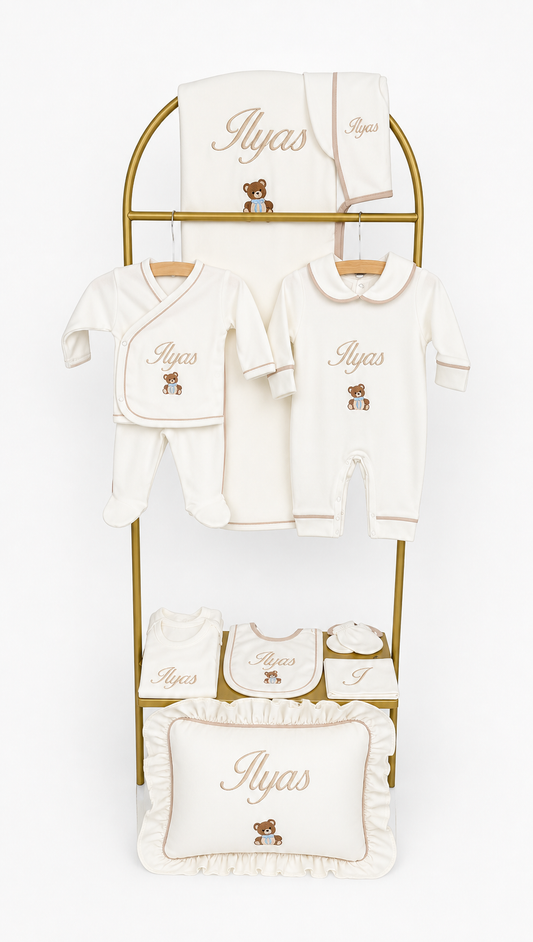 Luxe 11 delige geboorte set wit met details naam en figuur