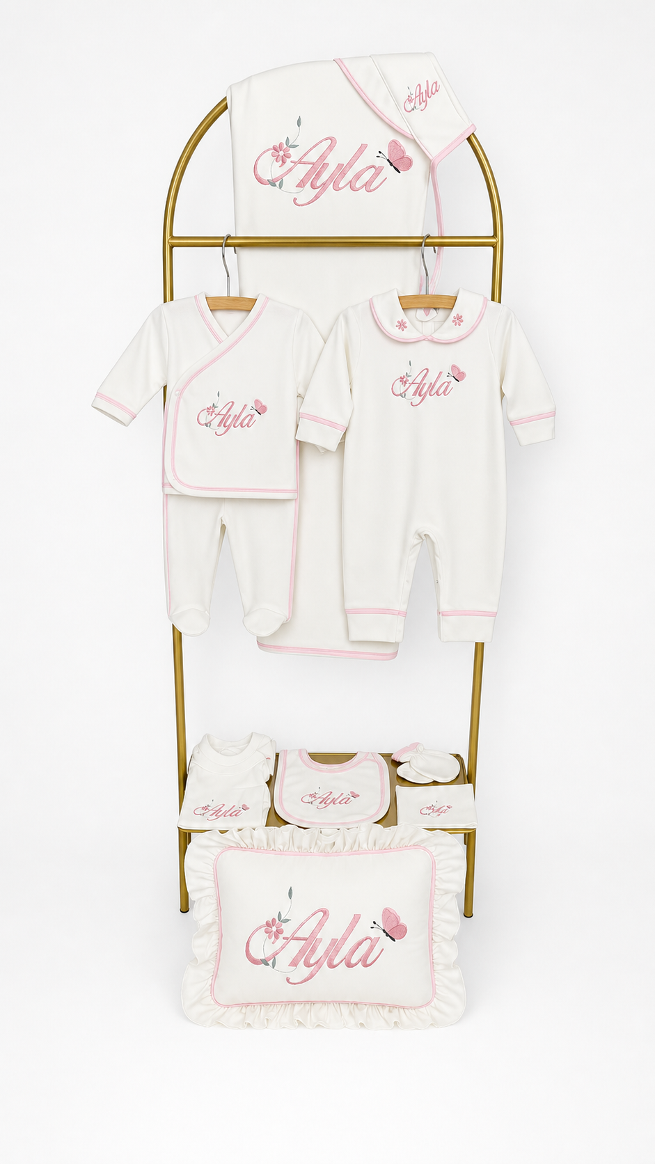 Luxe 11 delige geboorte set wit met details naam en figuur