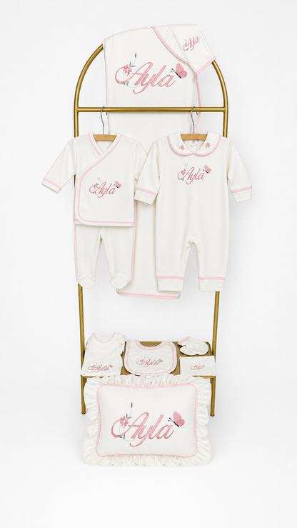 Luxe 11 delige geboorte set wit met details naam en figuur