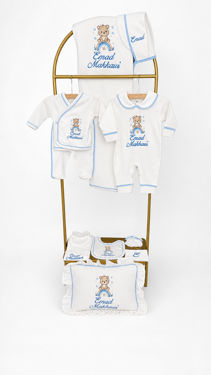 Luxe 11 delige geboorte set wit met details naam en figuur