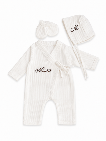 Mousseline 3 delig geboorteset gepersonaliseerd met naam