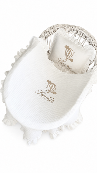 Mousseline deken en kussenhoes set met franjes - gepersonaliseerd met naam en figuur