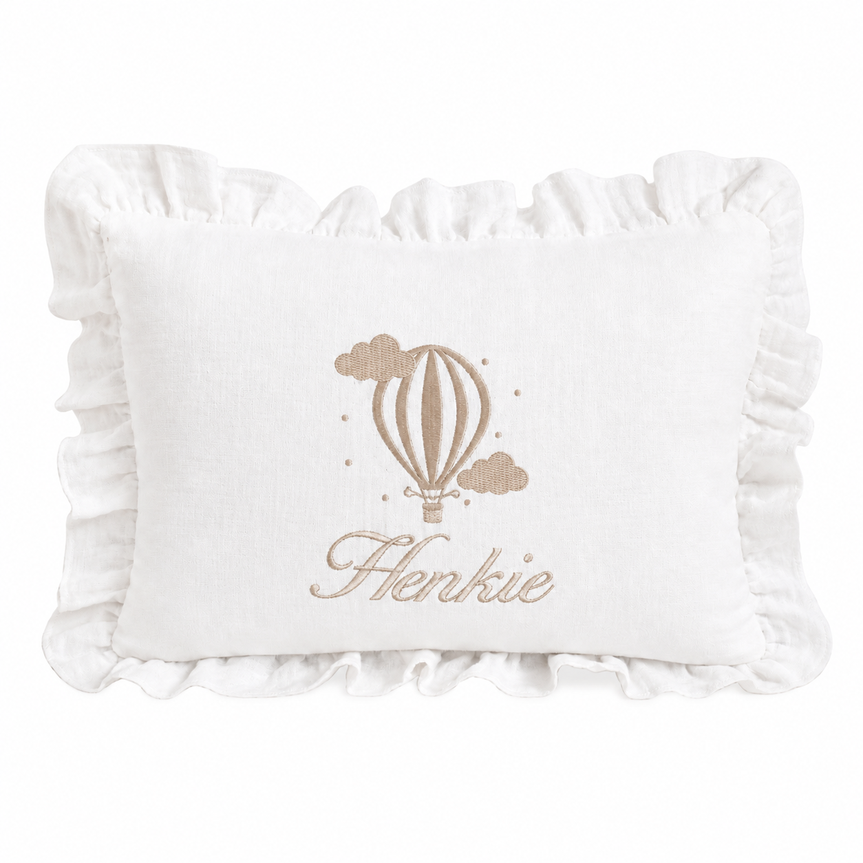 Mousseline deken en kussenhoes set met franjes - gepersonaliseerd met naam en figuur