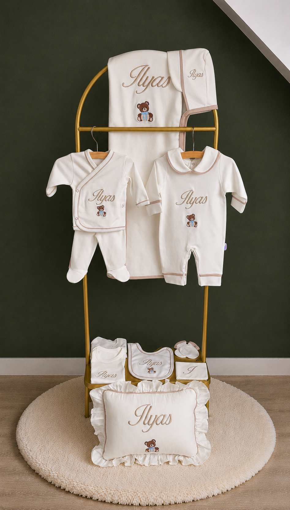 Luxe 11 delige geboorte set wit met details naam en figuur